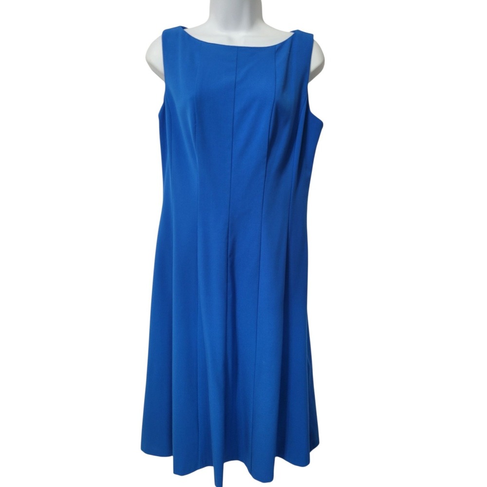 Chaps Dress Womens 8 Blue Sheath Midi Back Zip Sleeveless Slimming Knit Career